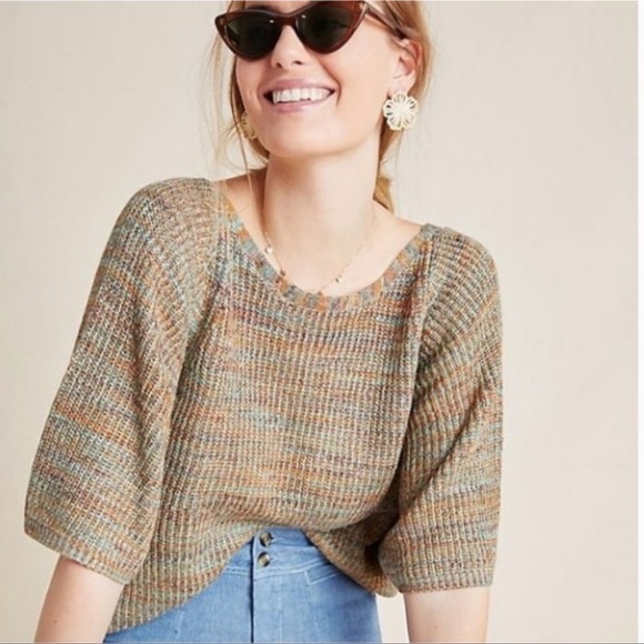 Anthropologie Green and Burnt Orange Knit Batwing Sweater - Women’s Size XS - Picture 10 of 11